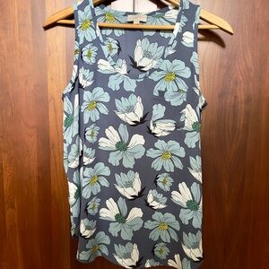 LOFT Floral Tank Top - Blue and White